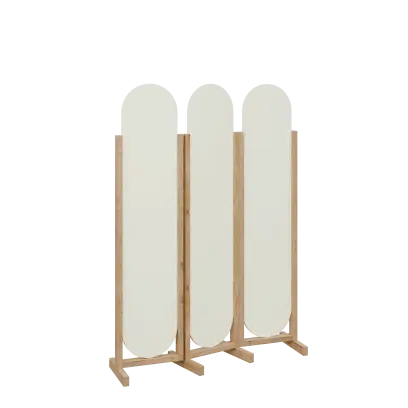 ATMOSFERE ROUND 319, dřevěný 3-dílný paraván, mobilní, výška 1900 mm, rám dub chalet 35252, výplň W980 bílá hladká